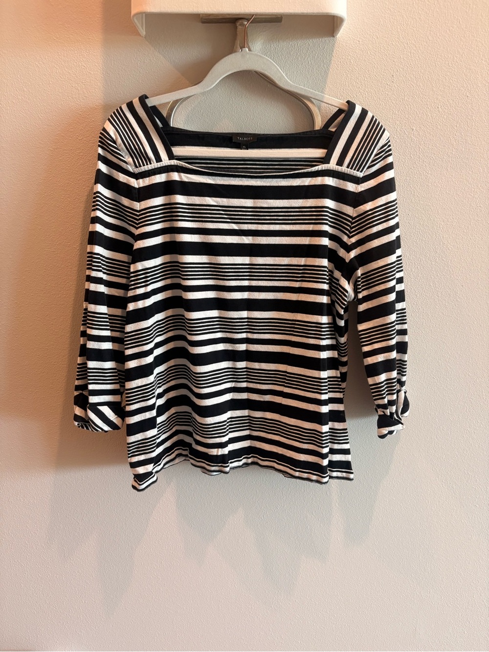 Talbots Black & White Striped Boatneck Knit Top